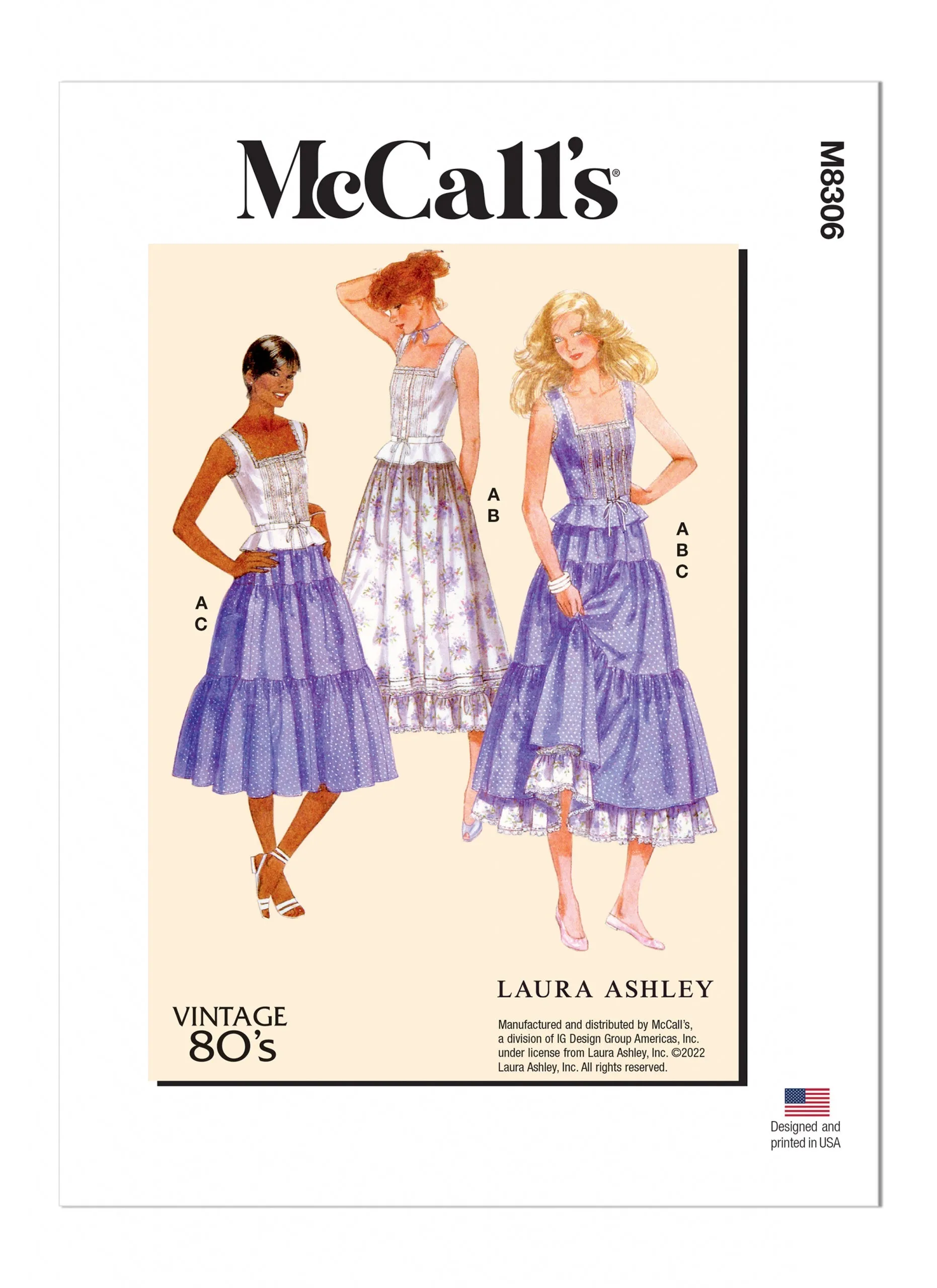 McCall's 8306 Top and Skirts 80's Sewing Pattern by Laura Ashley