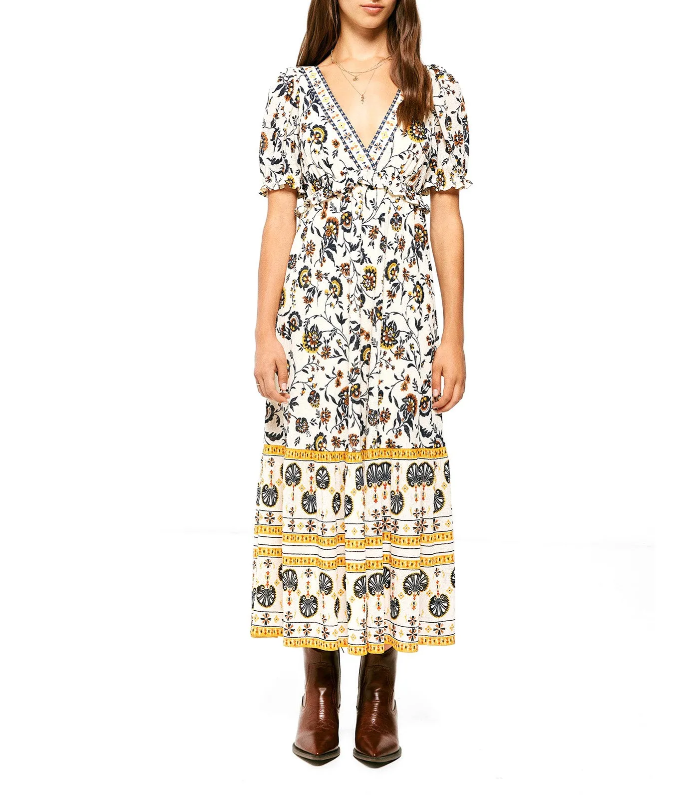 Midi Dress With Ruffled Borders Multicolor