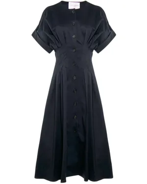 Midnight Pleated Front Midi Shirt Dress