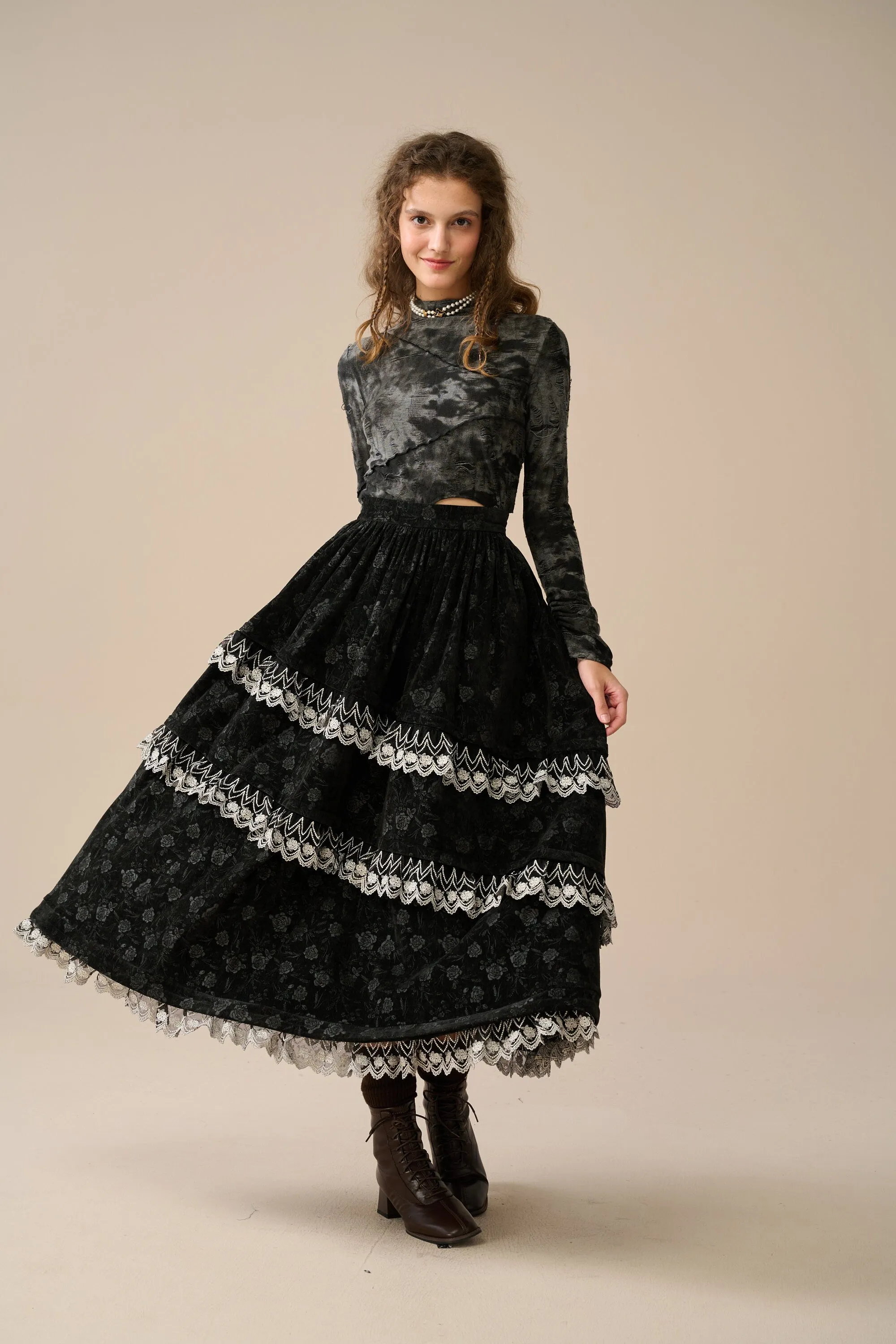 Monica 13| layered linen skirt with lace