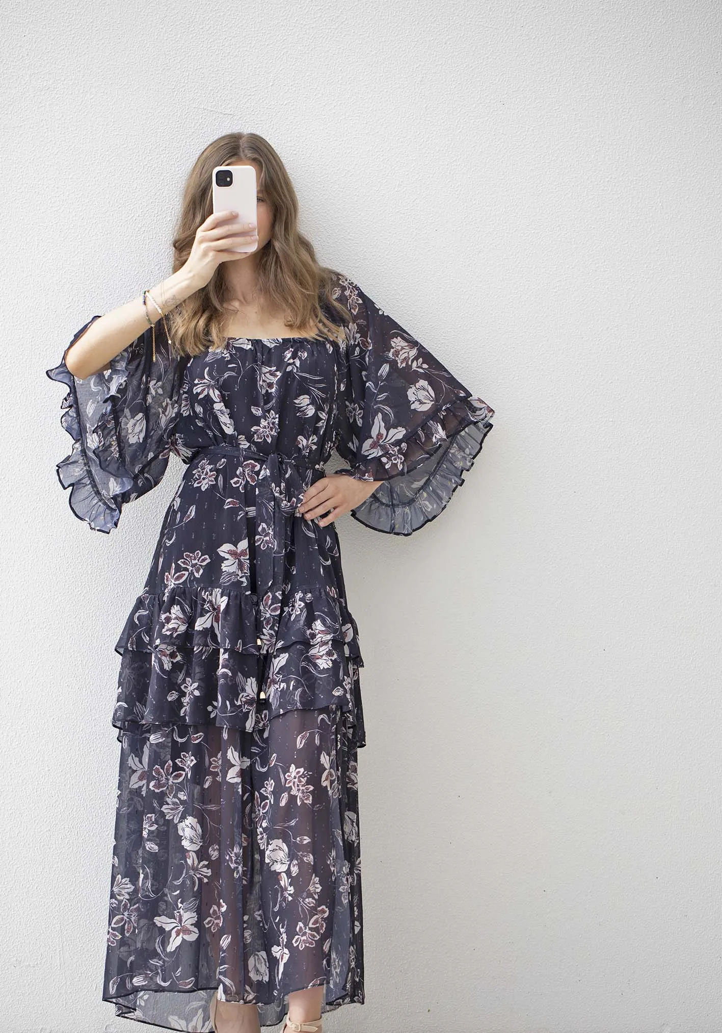 Night Games Floral Maxi Dress with Sleeves