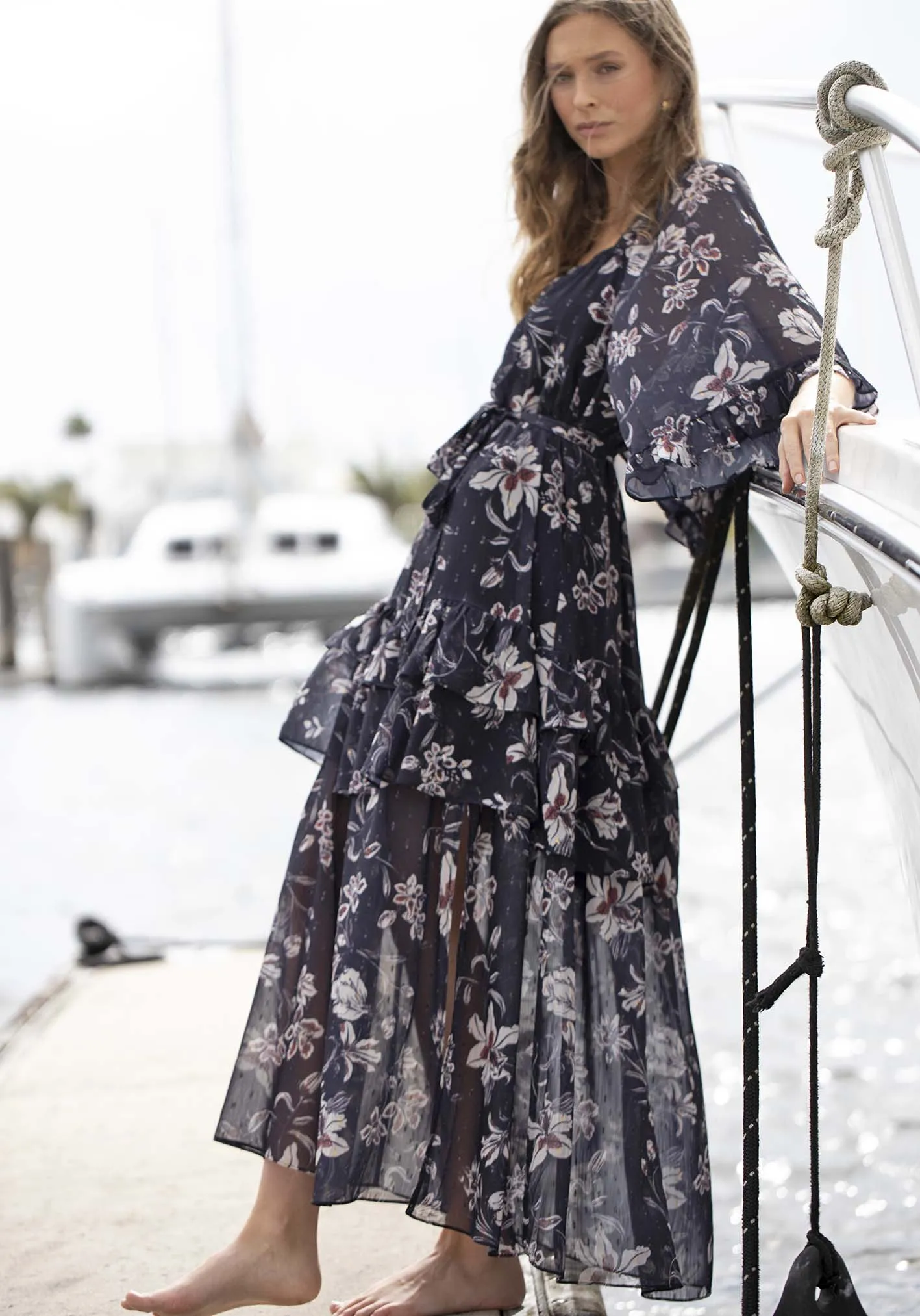 Night Games Floral Maxi Dress with Sleeves