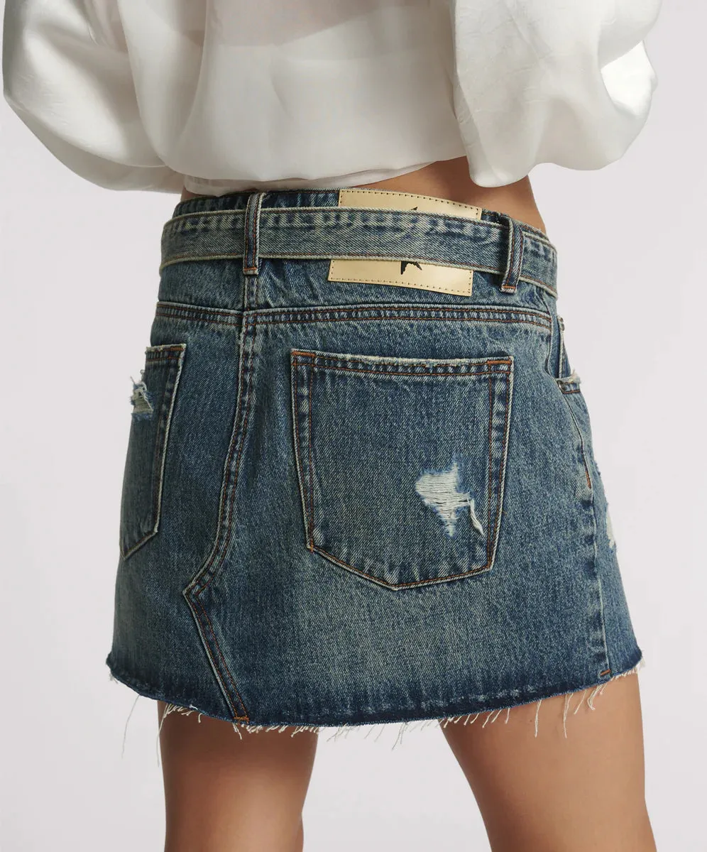 ONE TEASPOON BOYS CLUB BLUE BELTED DENIM MINI SKIRT