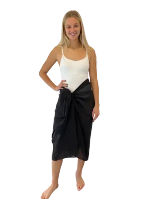 One World Lightweight Cotton Sarong Coverup - Black - FINAL SALE