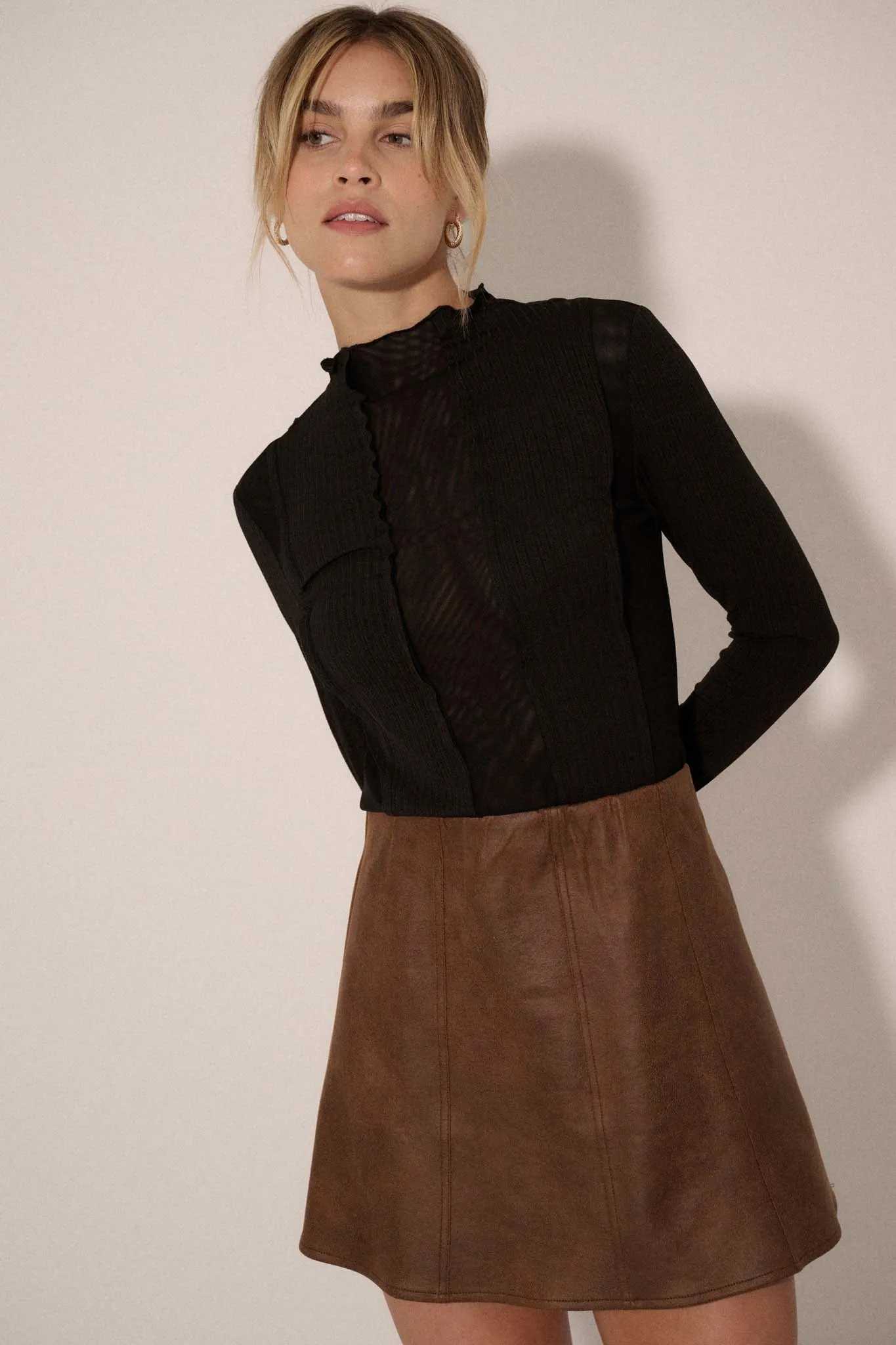 Only Human Vegan Leather A-Line Mini Skirt