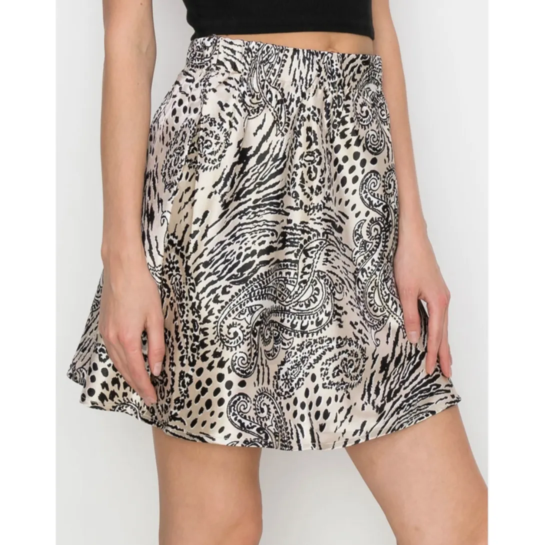 Paisley Animal Print Silk Skater Skirt