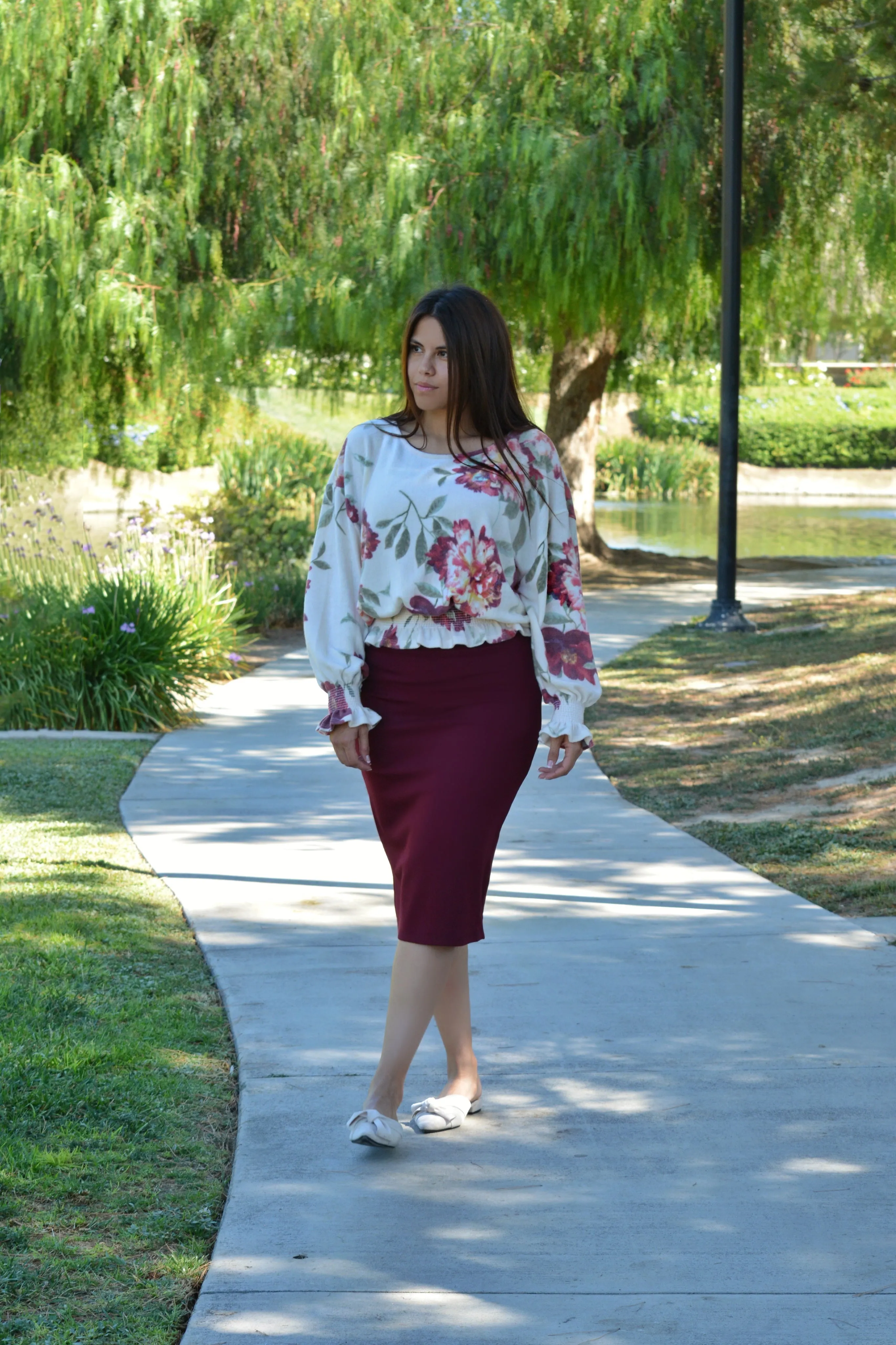 Penelope Burgundy Pencil Skirt