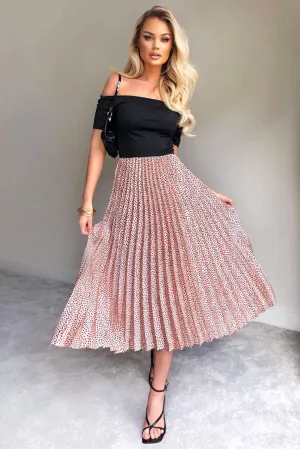 Pink 2 in 1 Polka Dot Pleated Midi Dress