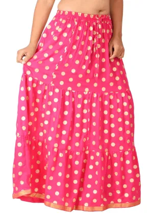 Pink Ethnic Print Maxi Skirt