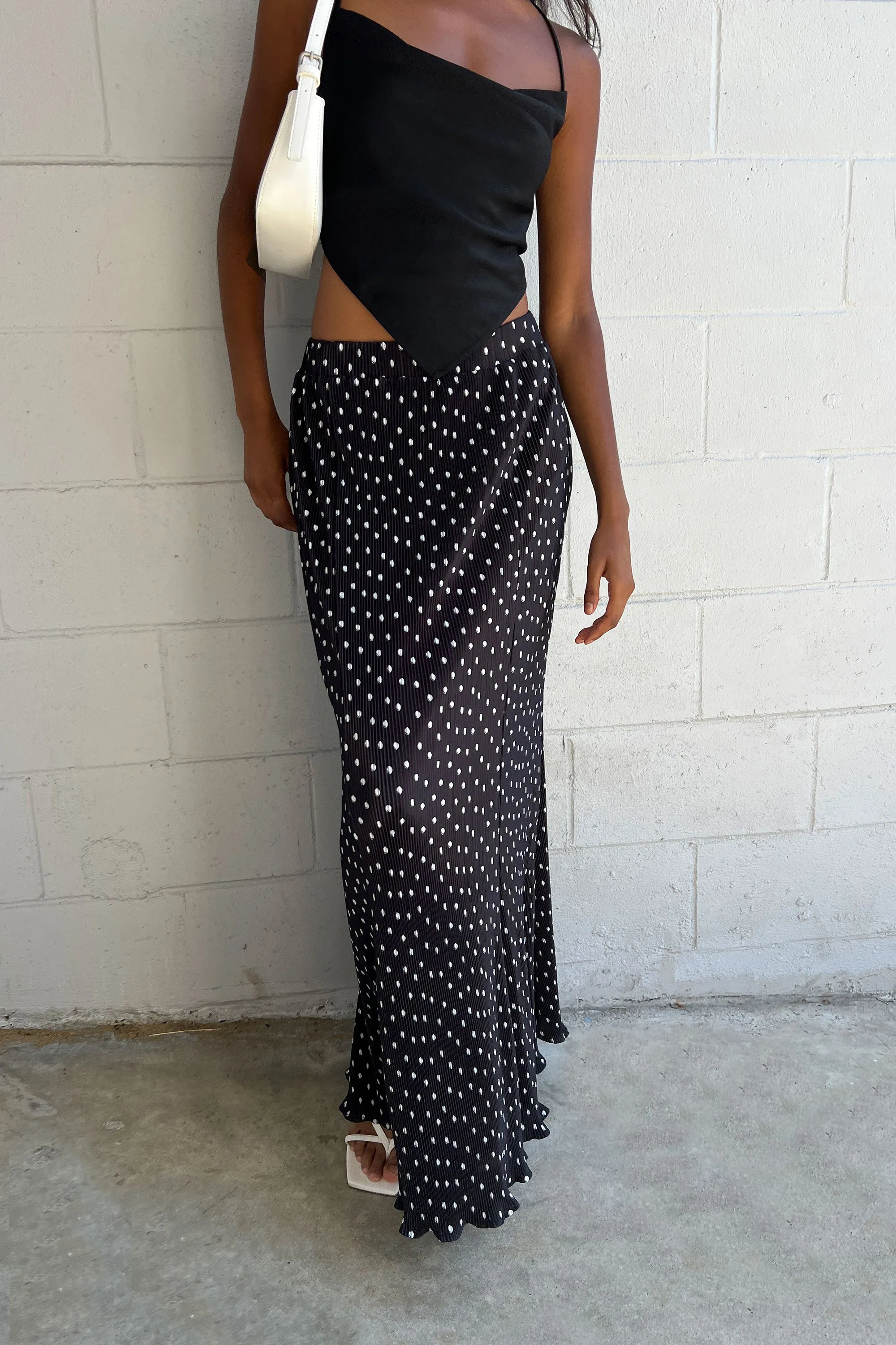 PLEATED PRINTED MAXI SKIRT