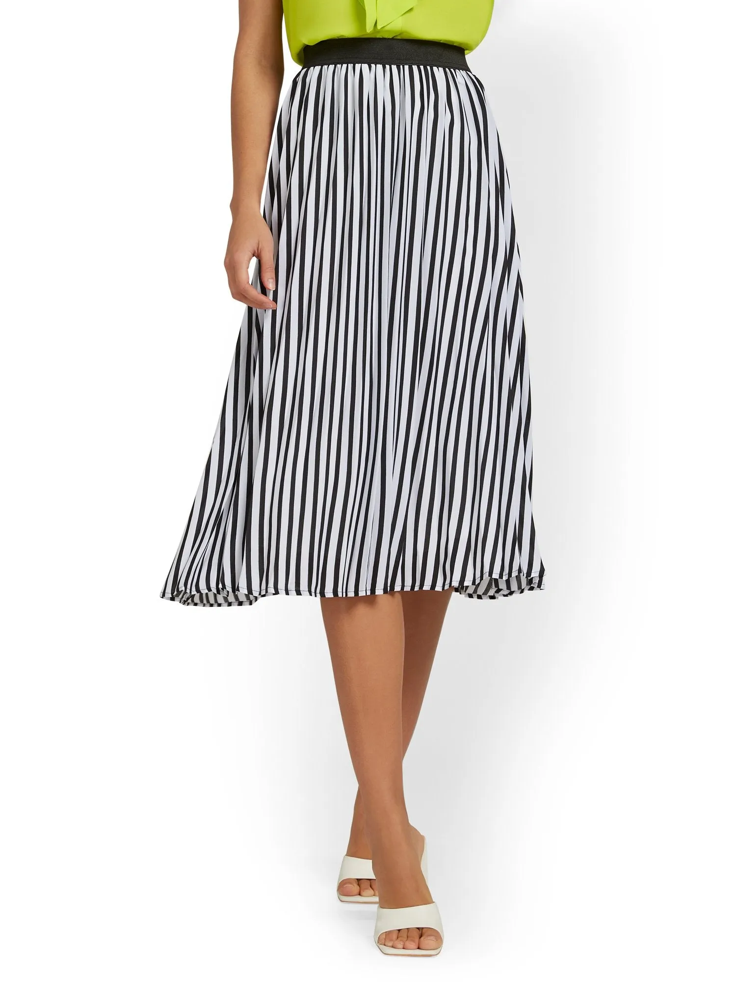 Pleated Stripe Midi Skirt