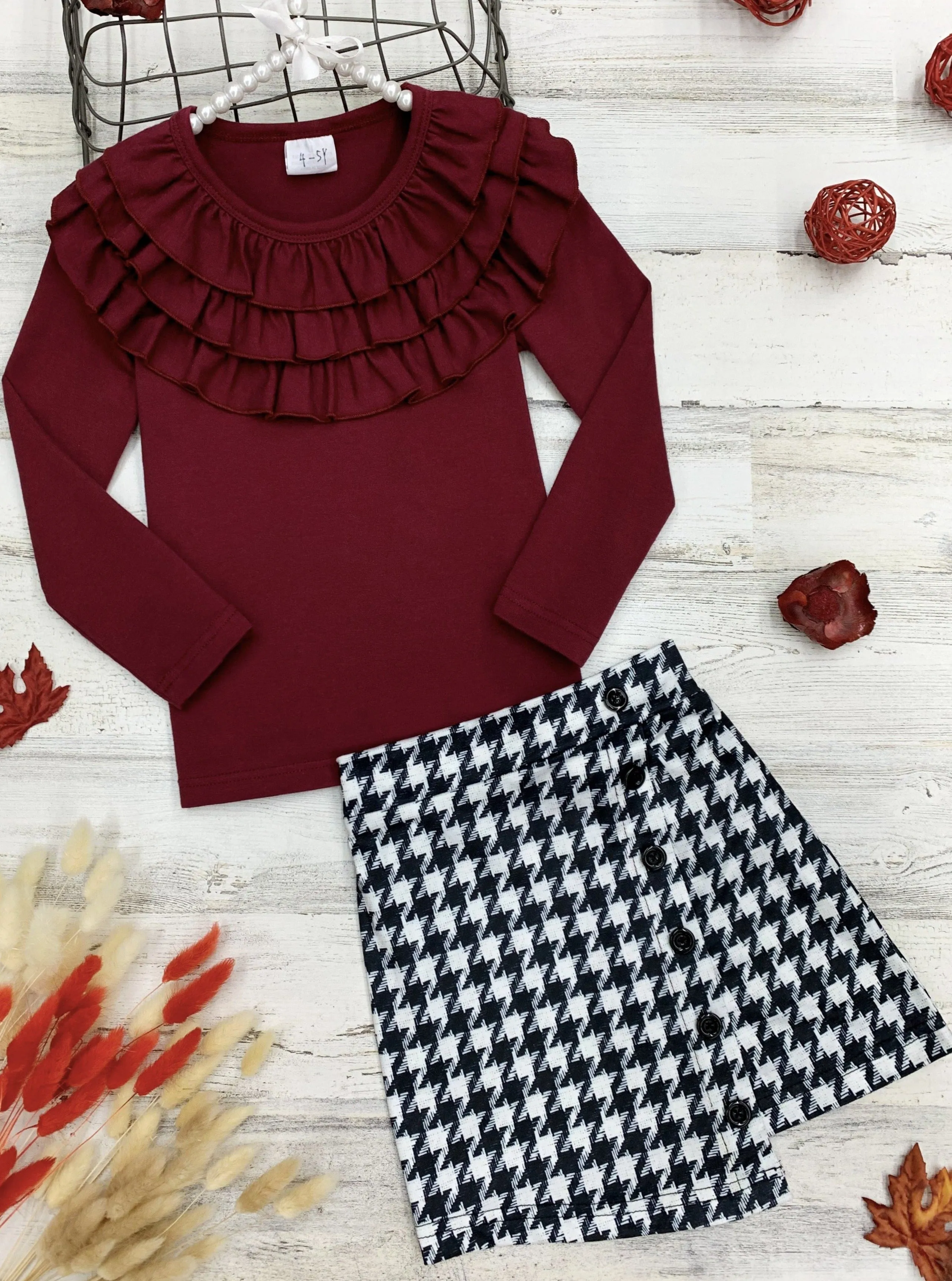 Preppy Houndstooth Print Skirt Set