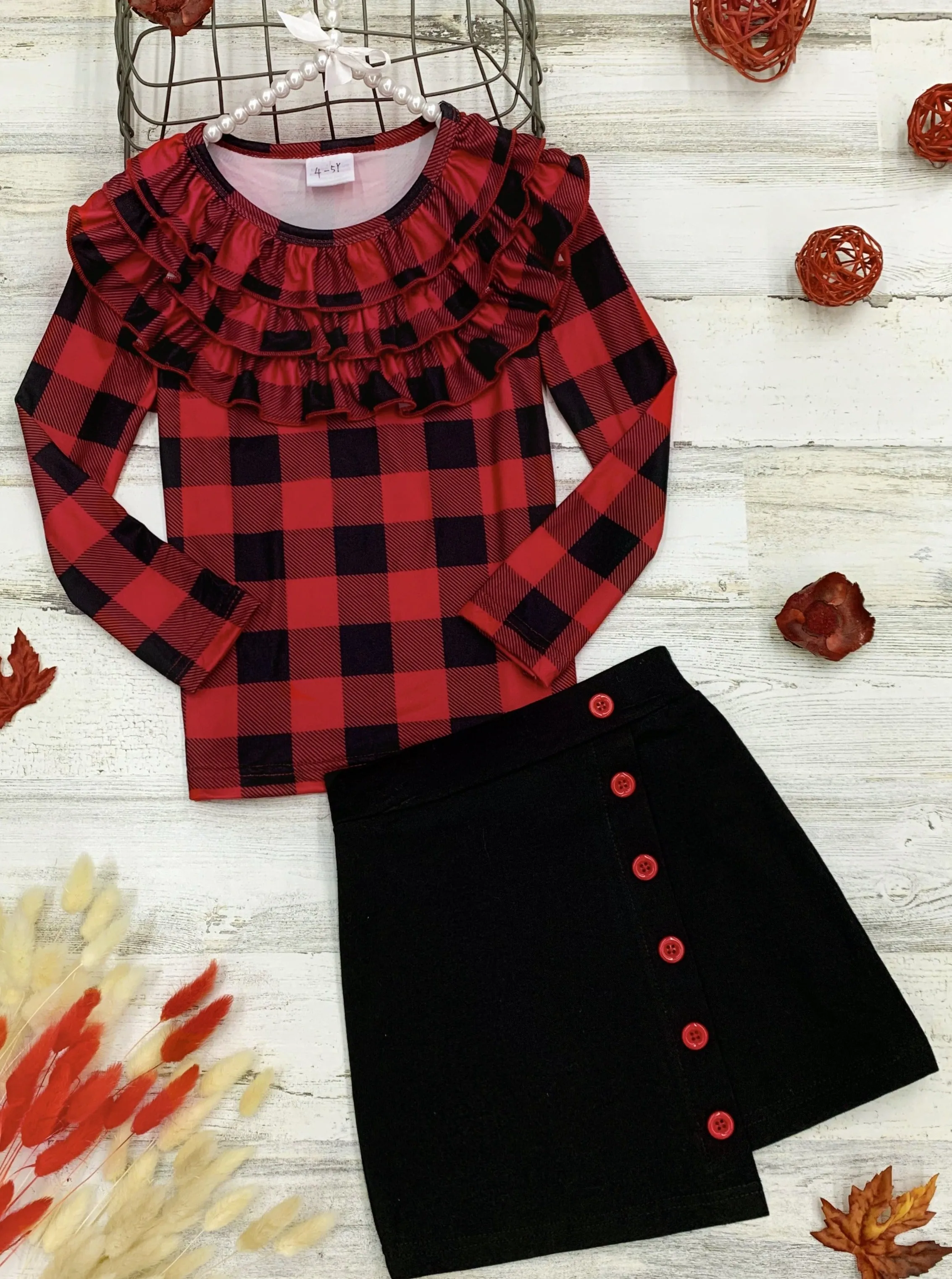 Proper Plaid Asymmetric Skirt Set