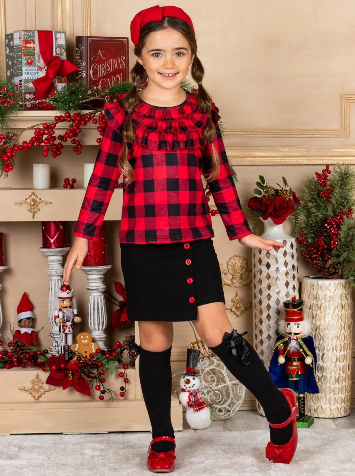 Proper Plaid Asymmetric Skirt Set