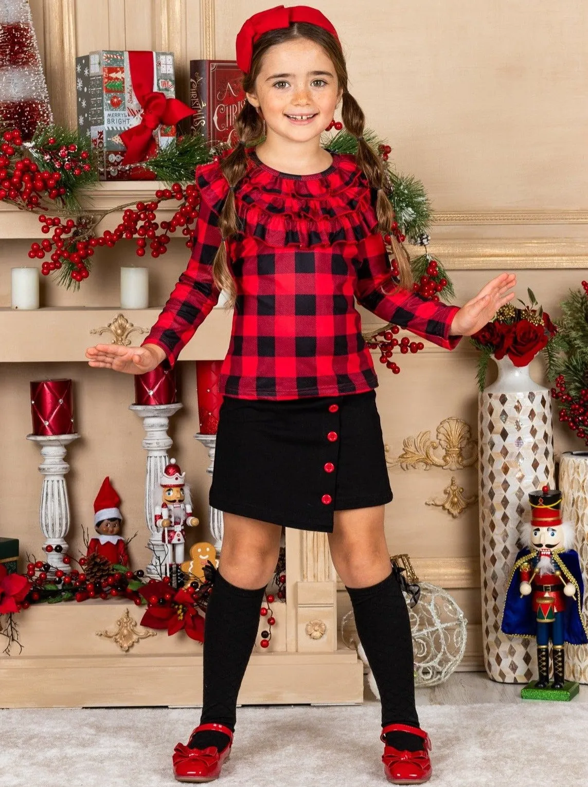 Proper Plaid Asymmetric Skirt Set