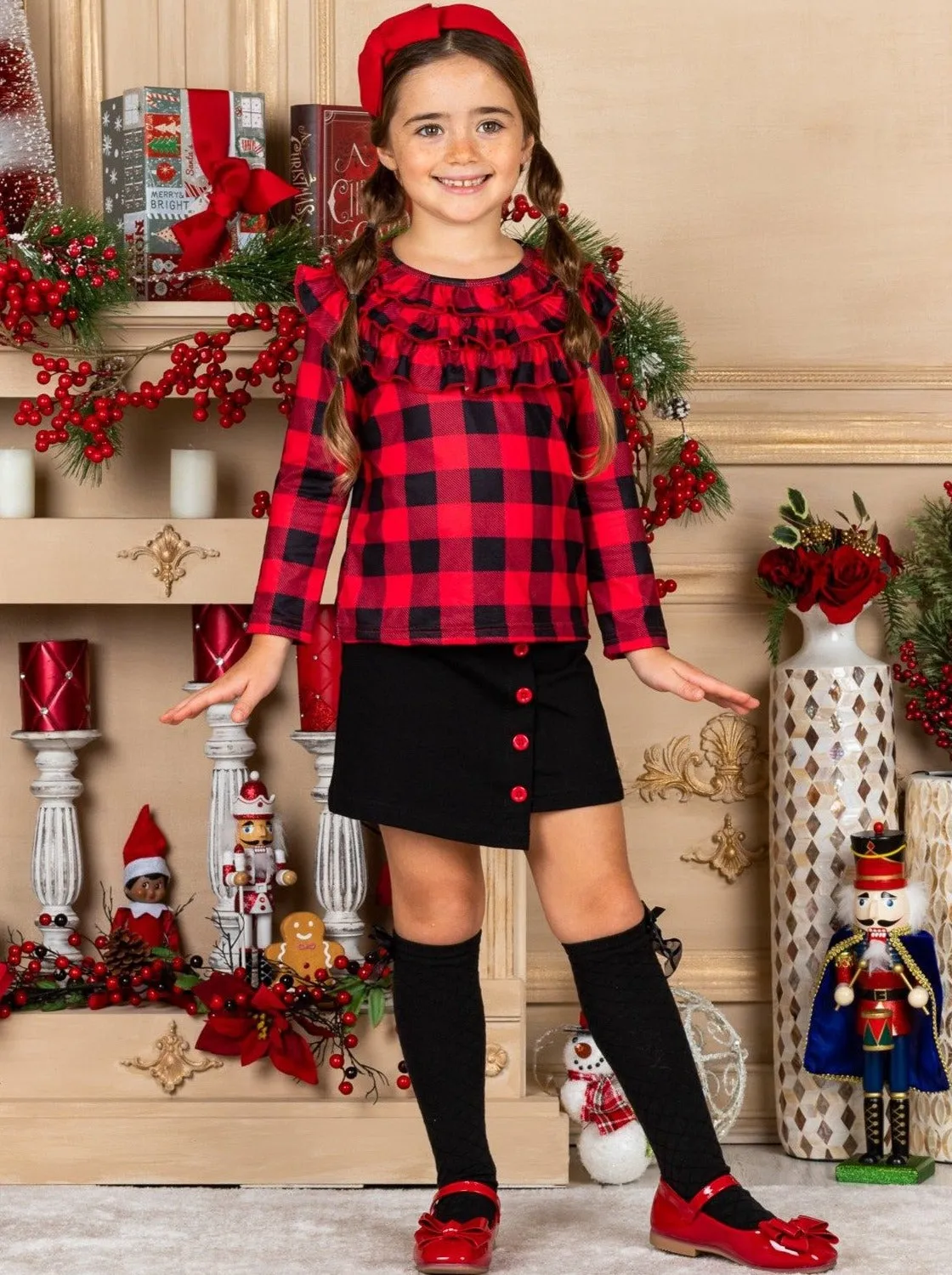 Proper Plaid Asymmetric Skirt Set