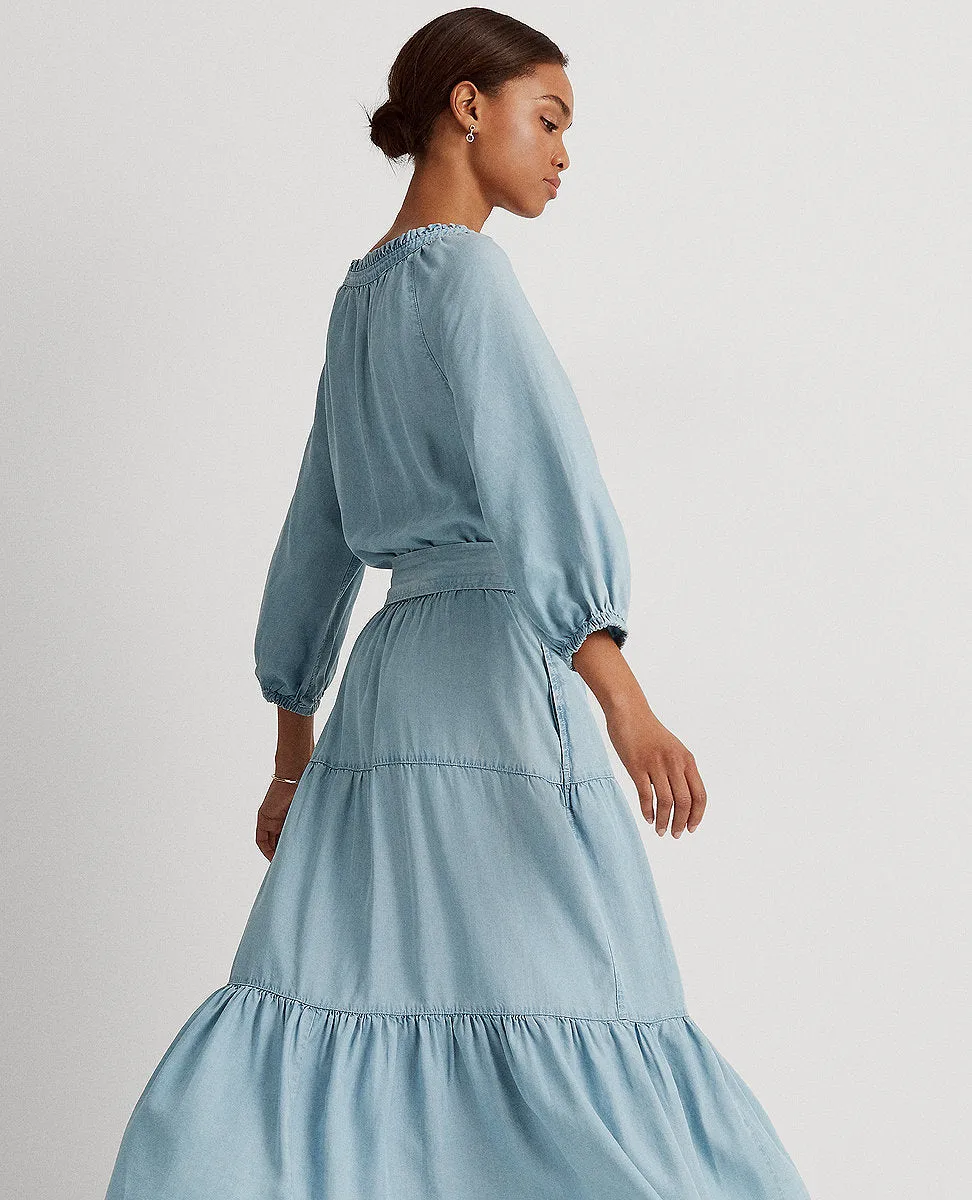 Puff-Sleeve Indigo Dress In Indigo Wash