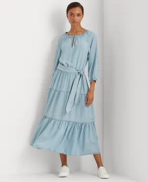 Puff-Sleeve Indigo Dress In Indigo Wash