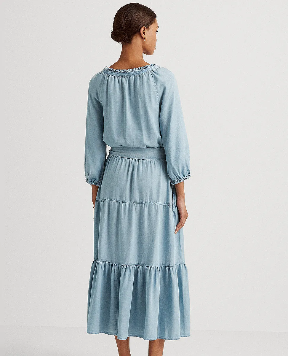 Puff-Sleeve Indigo Dress In Indigo Wash