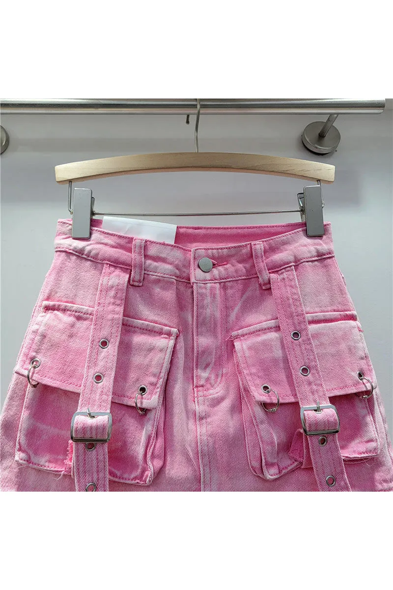 QK0690 Distressed Denim Mini Skirt