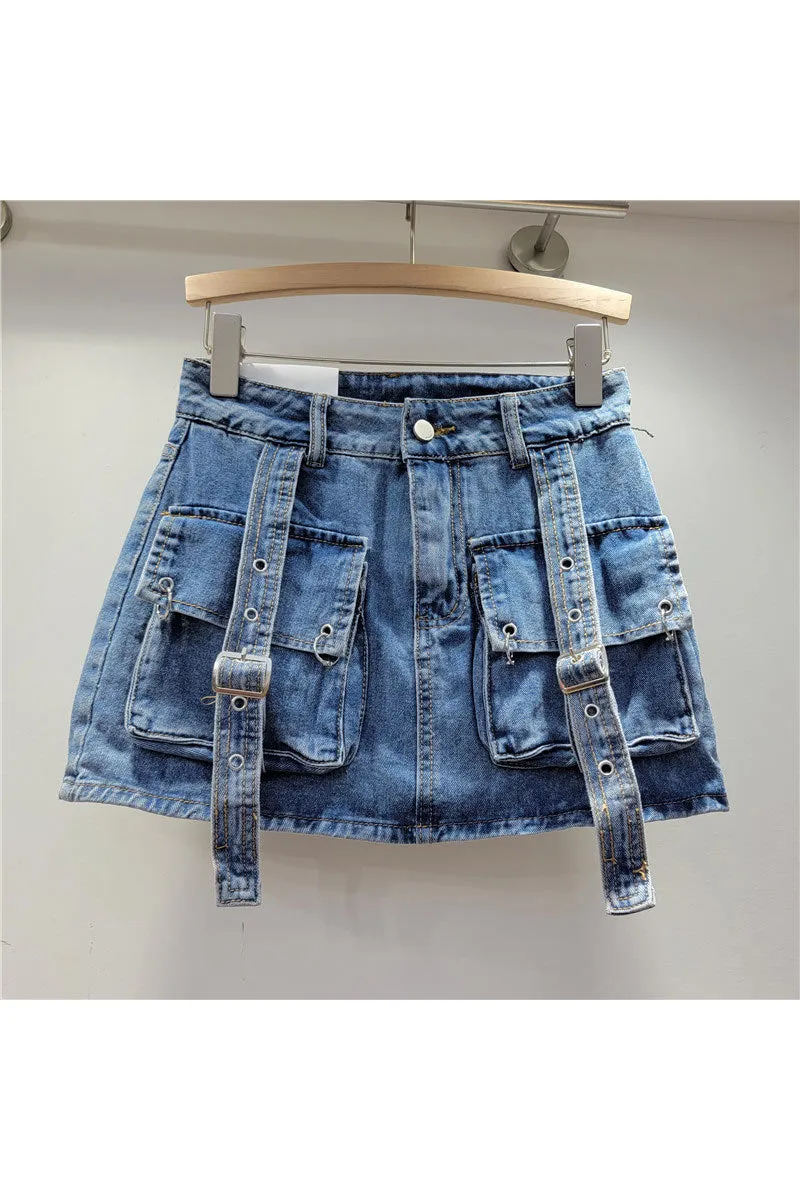 QK0690 Distressed Denim Mini Skirt