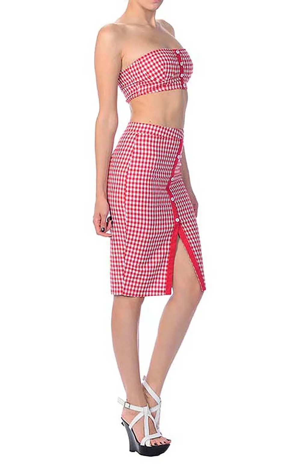 Rockabilly Retro Gingham Checkered High Waist Pin-up Pencil Skirt