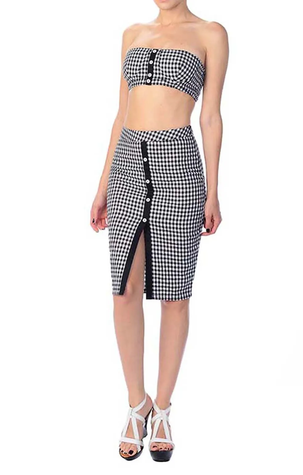 Rockabilly Retro Gingham Checkered High Waist Pin-up Pencil Skirt