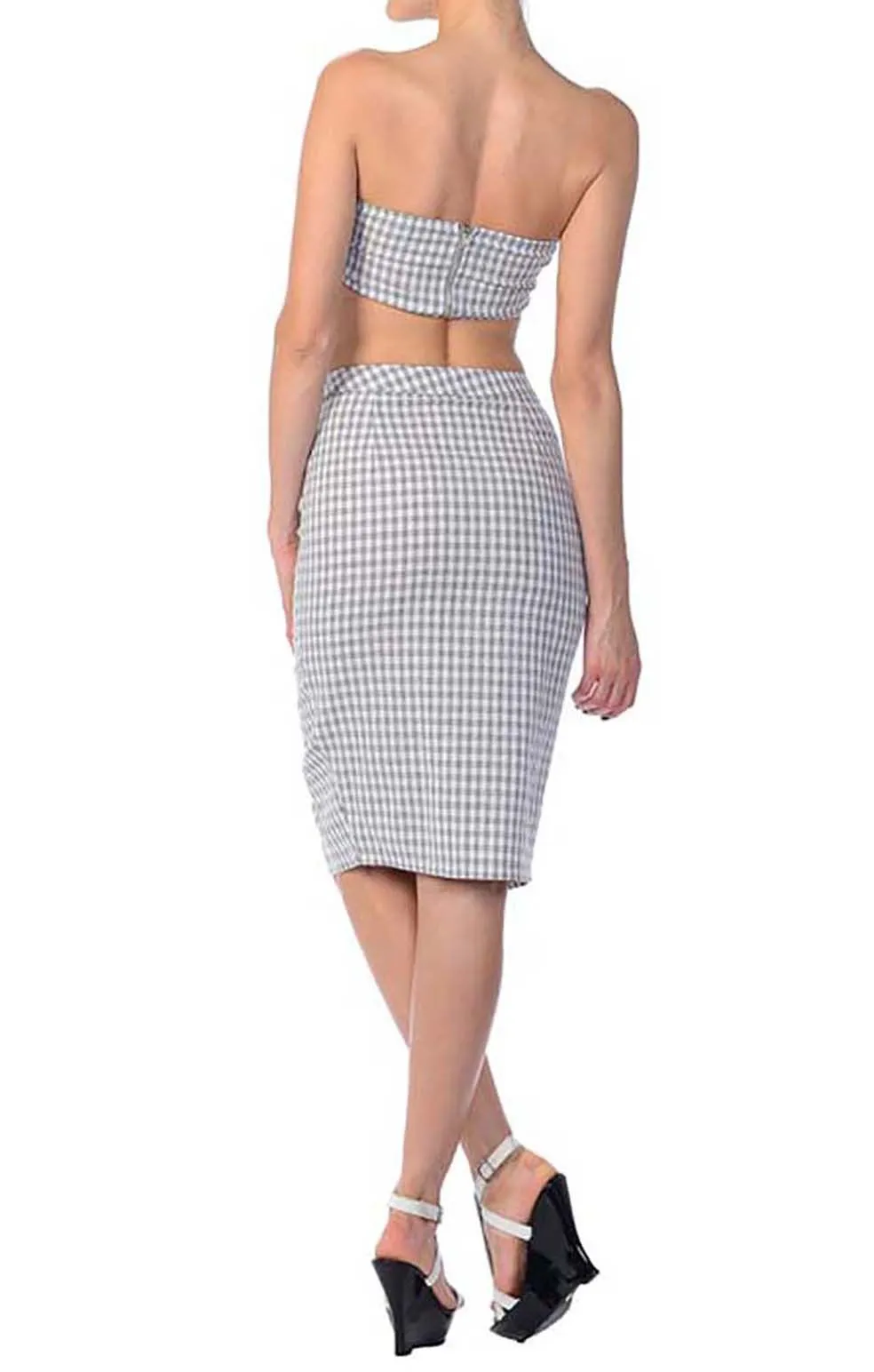 Rockabilly Retro Gingham Checkered High Waist Pin-up Pencil Skirt