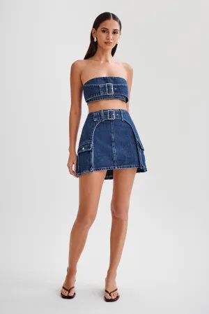 Rowena Denim Buckle Mini Skirt - Dark Blue