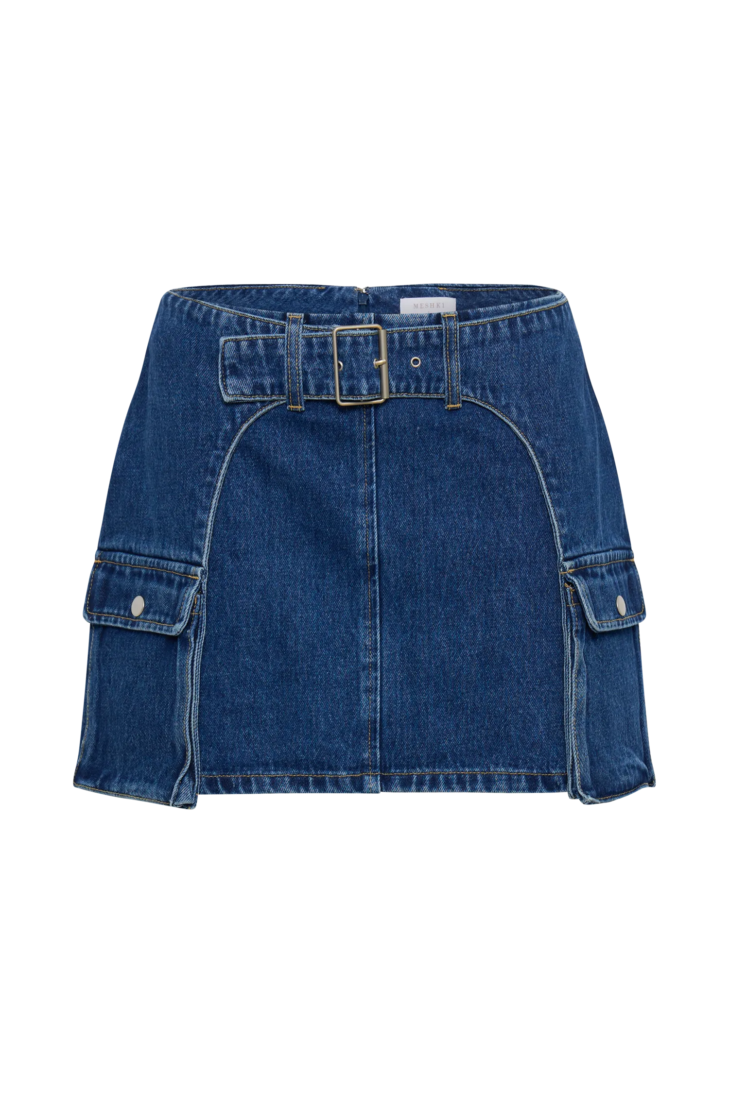 Rowena Denim Buckle Mini Skirt - Dark Blue