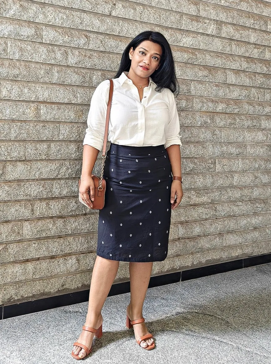 Set of Two White Linen Shirt and Black Handloom Pencil Skirt