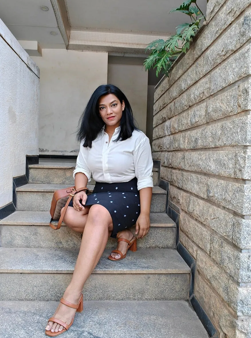 Set of Two White Linen Shirt and Black Handloom Pencil Skirt