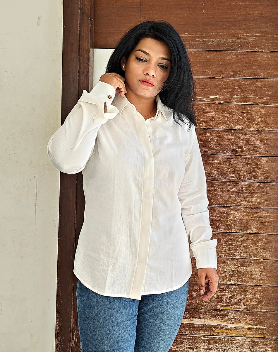 Set of Two White Linen Shirt and Black Handloom Pencil Skirt