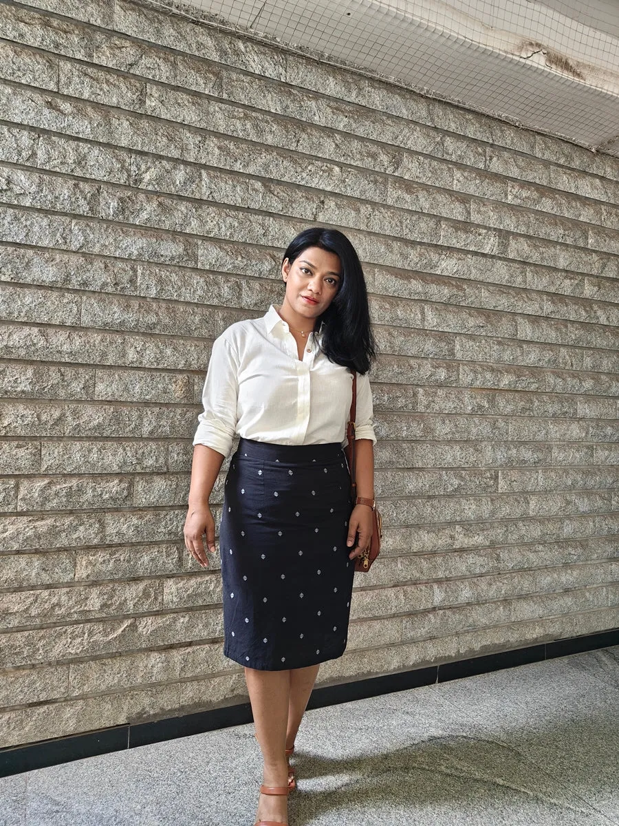 Set of Two White Linen Shirt and Black Handloom Pencil Skirt