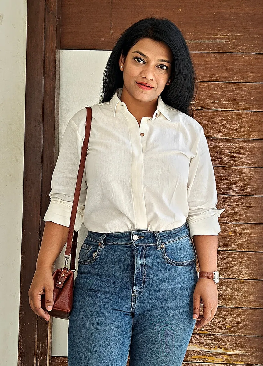 Set of Two White Linen Shirt and Black Handloom Pencil Skirt