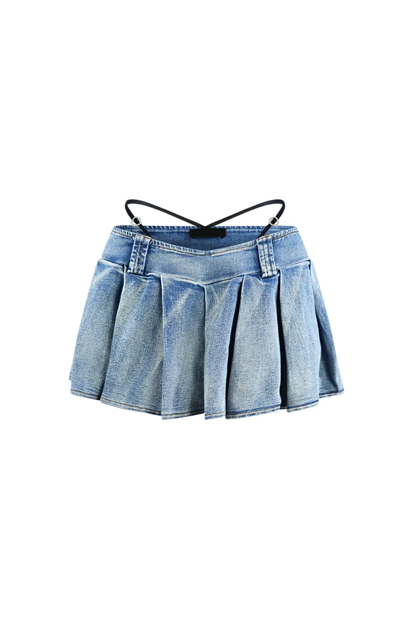 Shallow Denim Pleated Mini Skirt