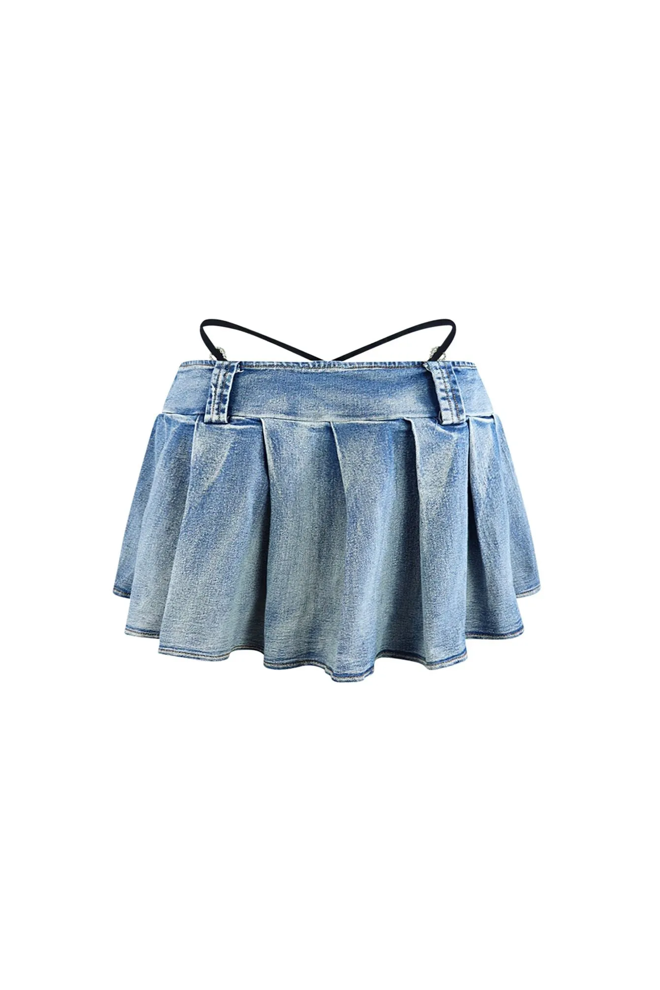 Shallow Denim Pleated Mini Skirt