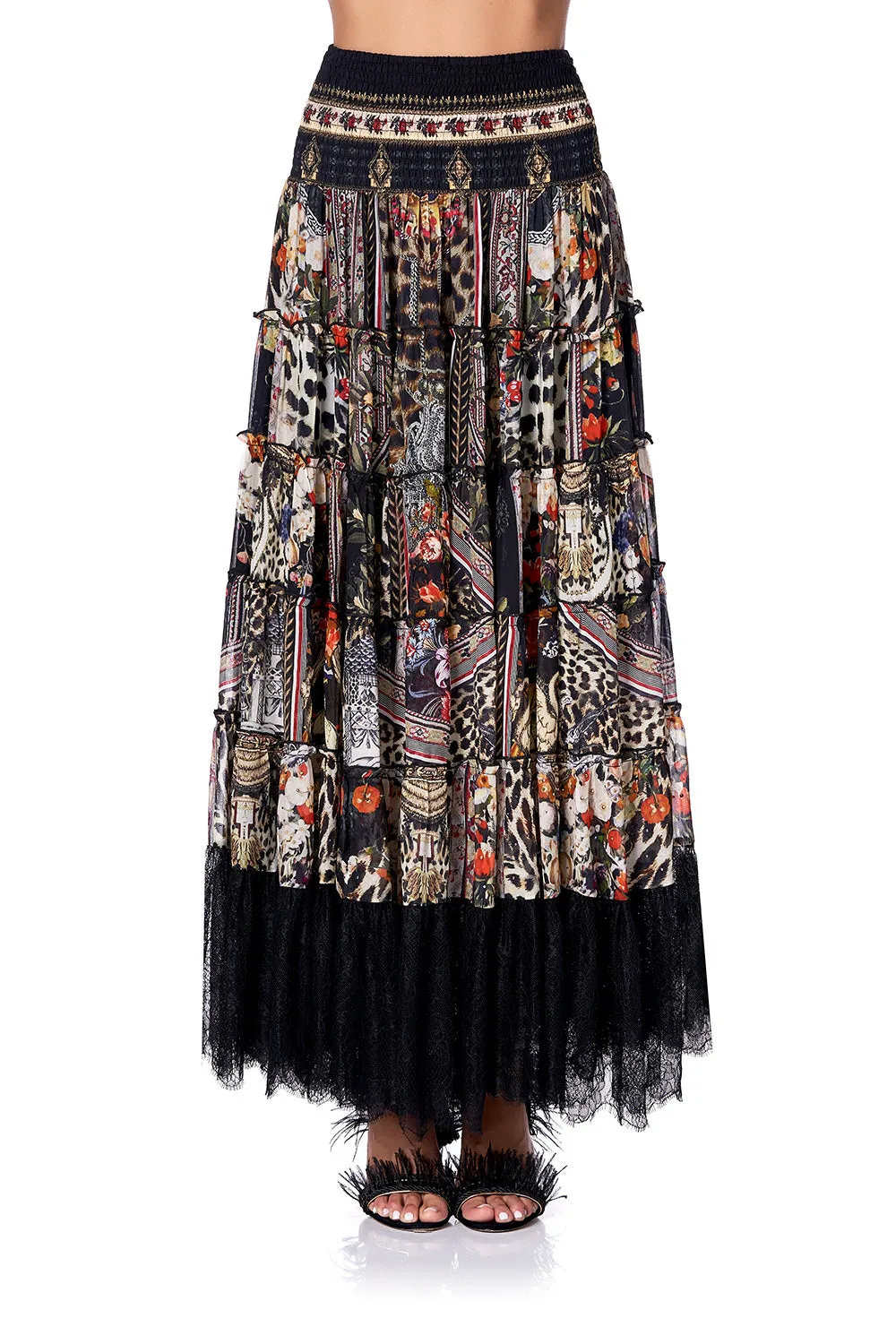 SHEER TIERED CIRCLE SKIRT MARAIS AT MIDNIGHT