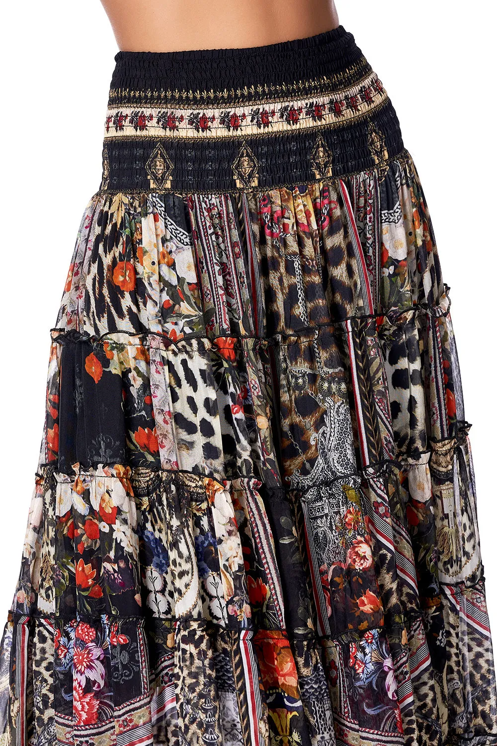 SHEER TIERED CIRCLE SKIRT MARAIS AT MIDNIGHT