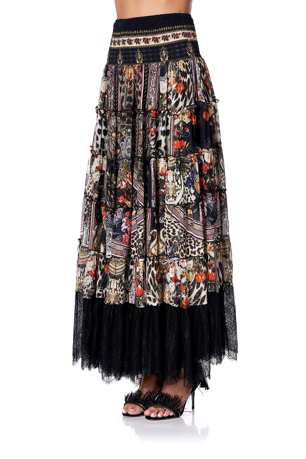 SHEER TIERED CIRCLE SKIRT MARAIS AT MIDNIGHT