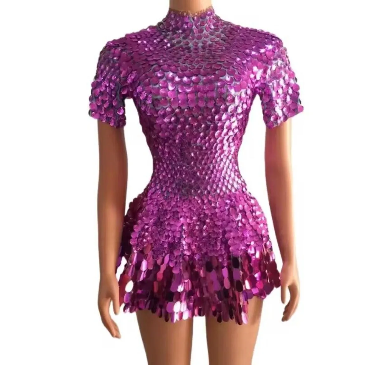 Shimmering Sequins Mermaid Leotard Micro Dress