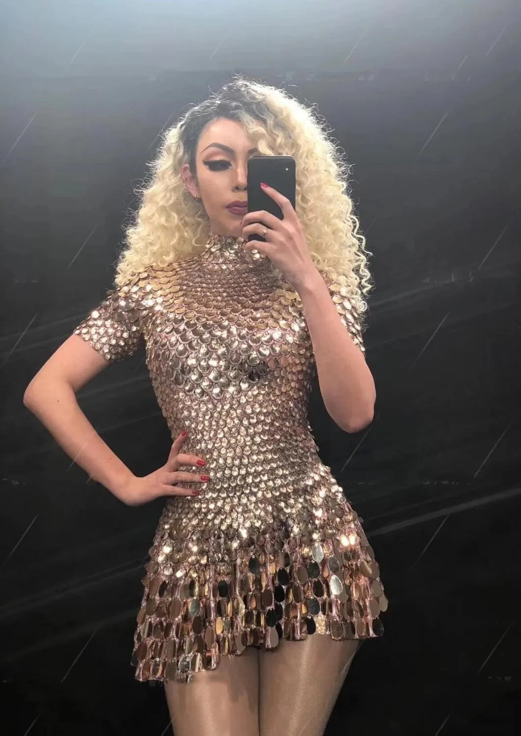 Shimmering Sequins Mermaid Leotard Micro Dress