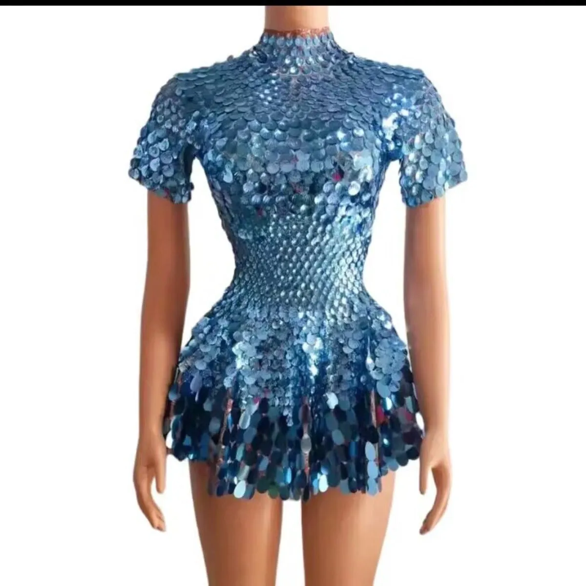 Shimmering Sequins Mermaid Leotard Micro Dress