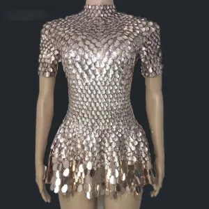 Shimmering Sequins Mermaid Leotard Micro Dress