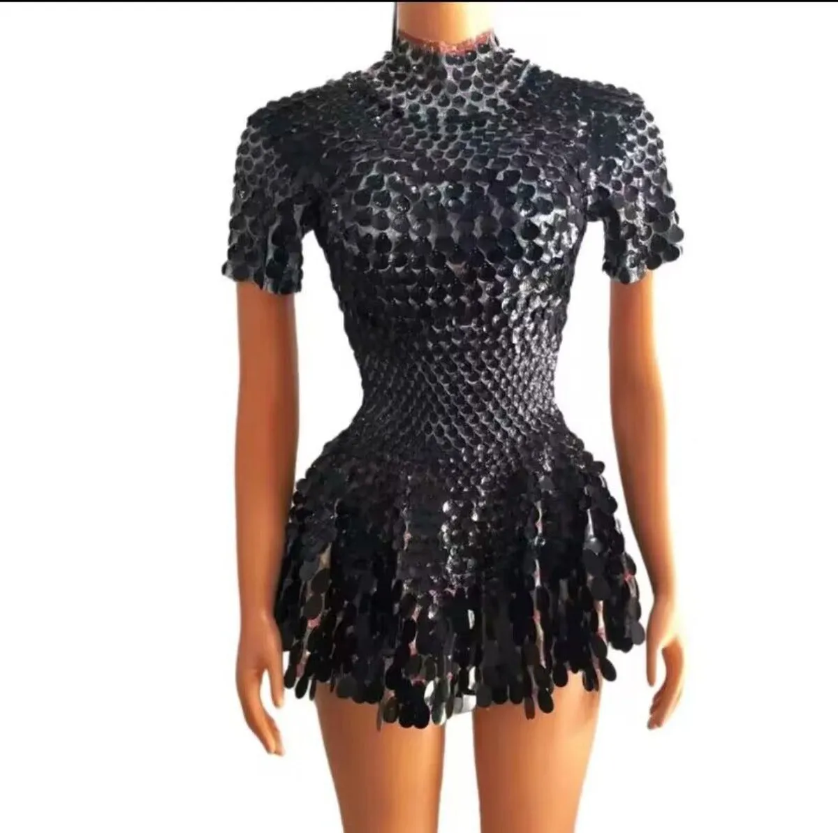 Shimmering Sequins Mermaid Leotard Micro Dress