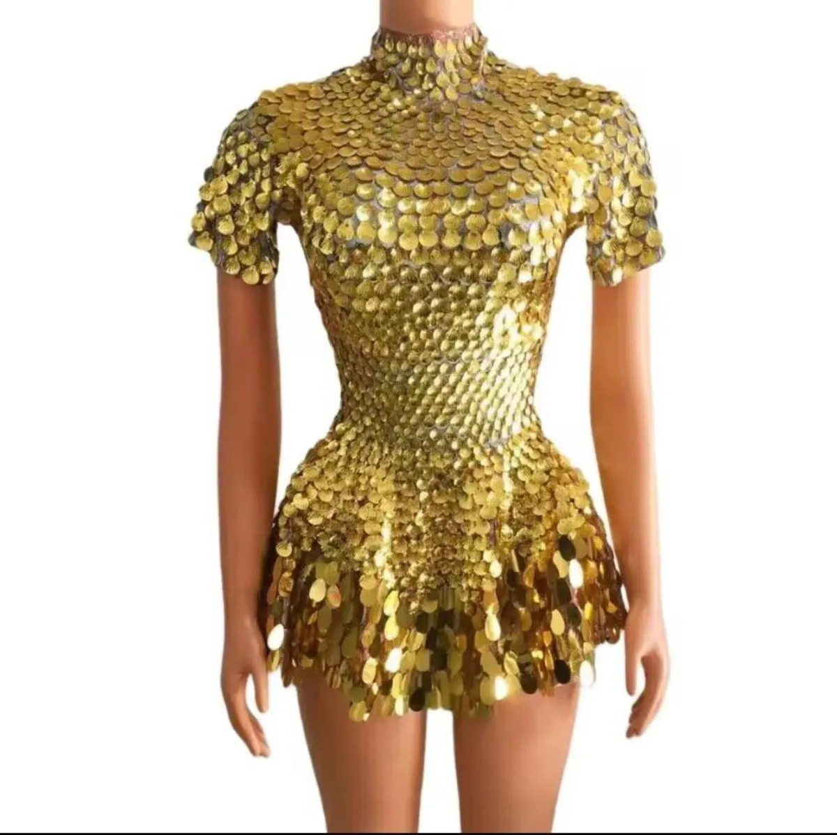 Shimmering Sequins Mermaid Leotard Micro Dress