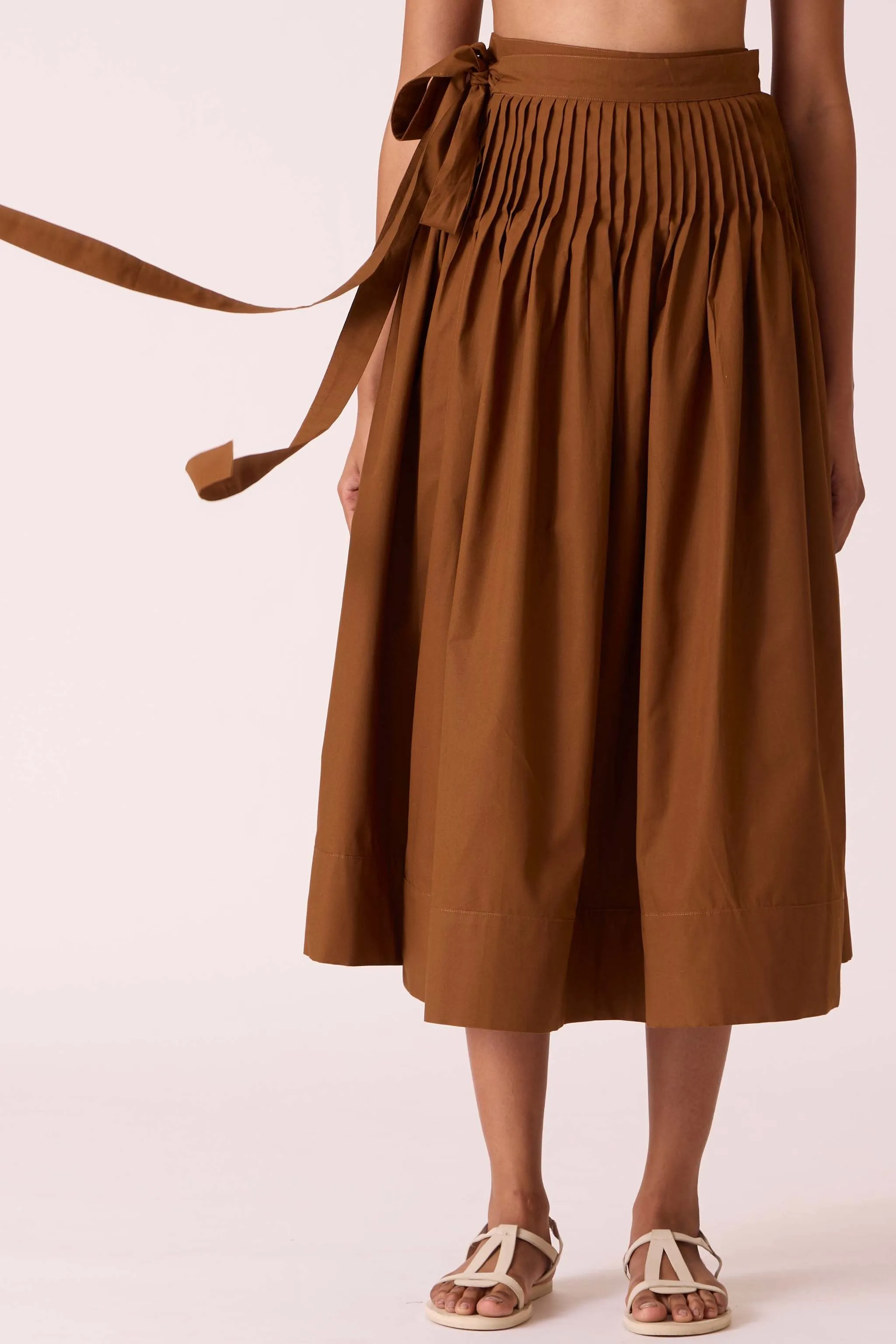 Tereza Brown Pleated Wrap Skirt