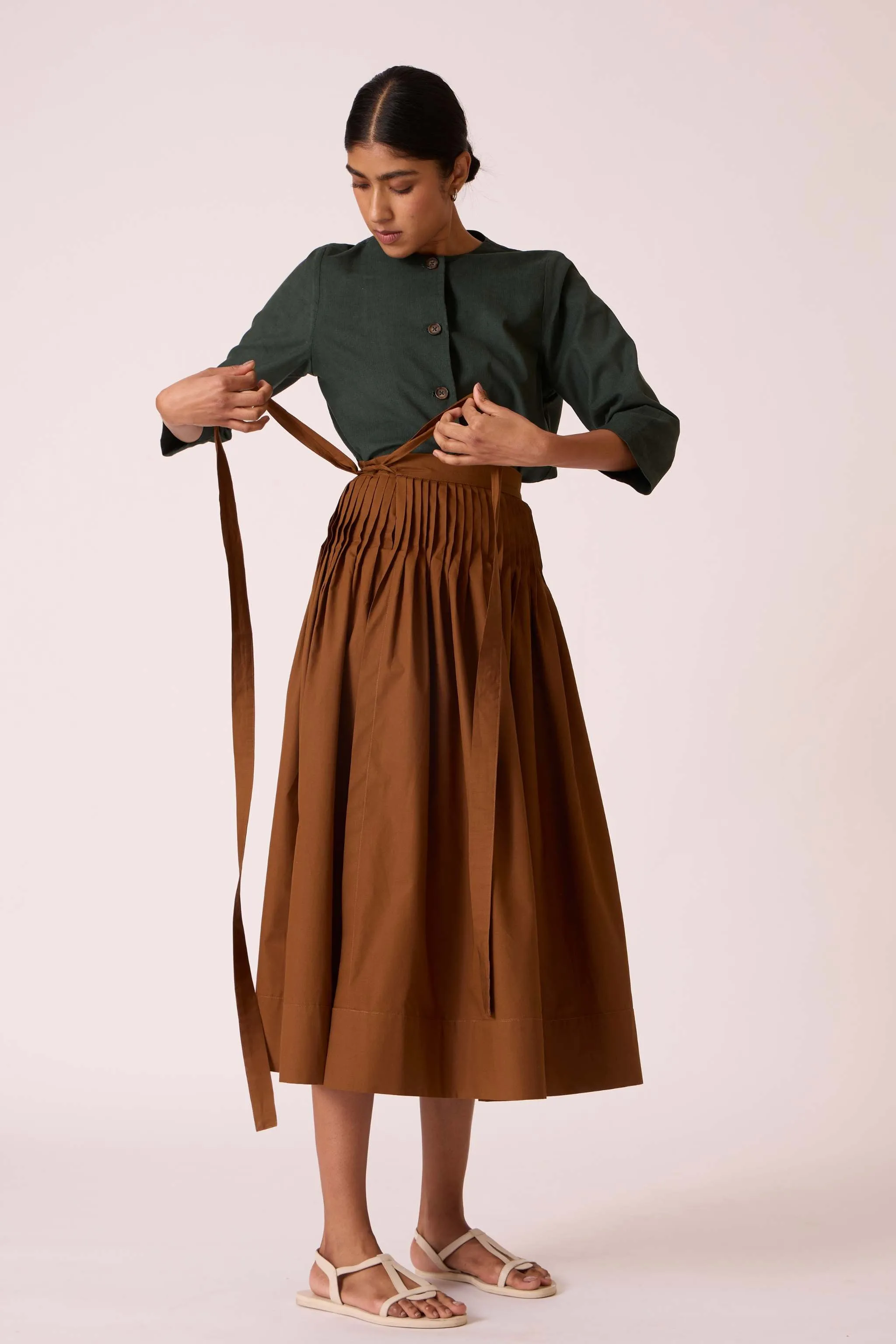 Tereza Brown Pleated Wrap Skirt