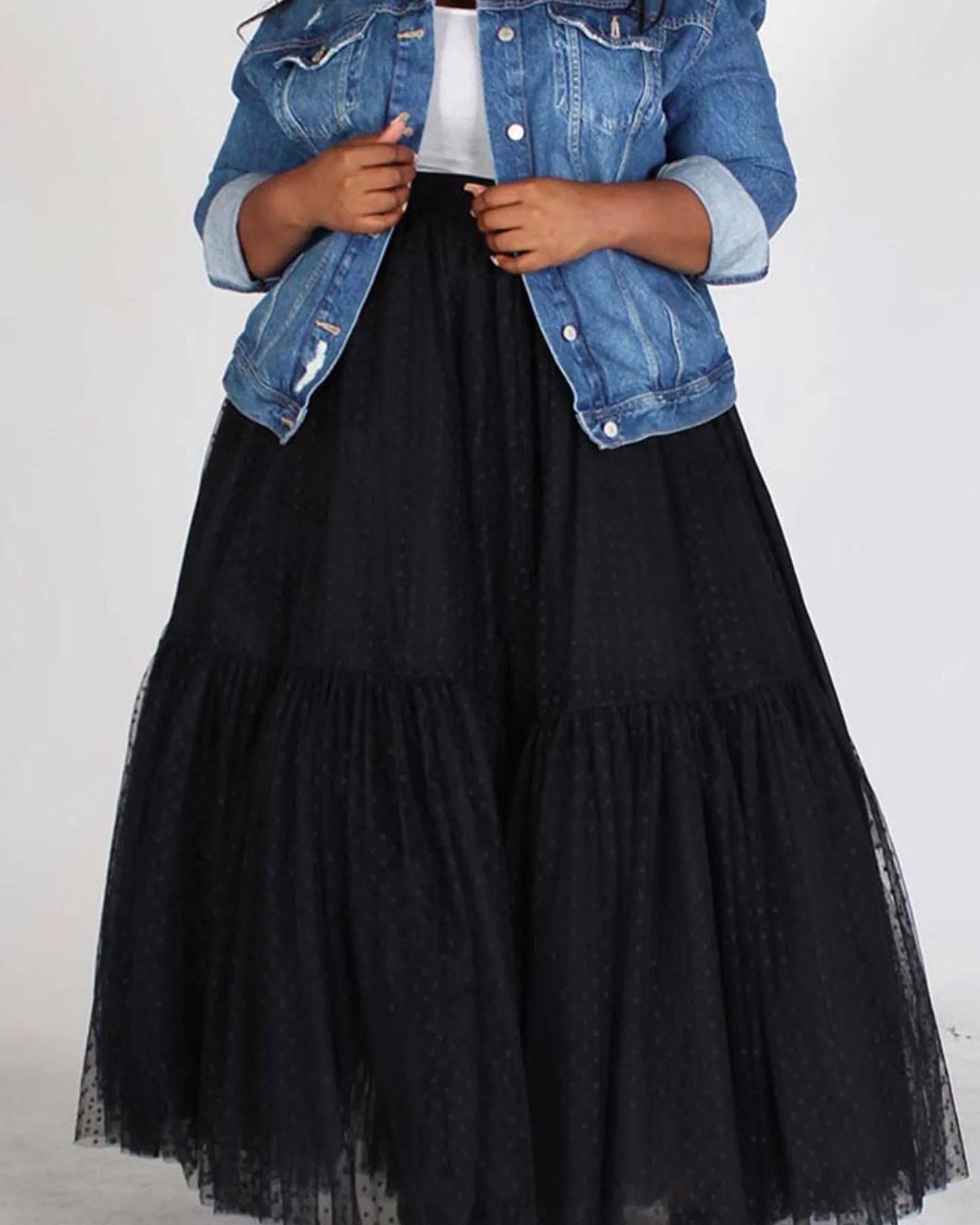 Tulle layered maxi skirt