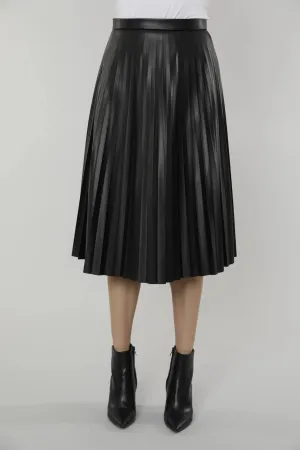 Vegan Leather Pleated Skirt Midi